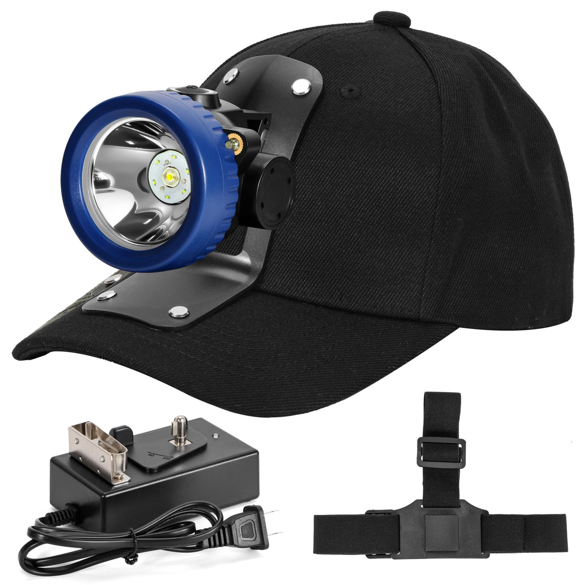 Rechargeable LED Mining Headlamp Waterproof Headlight with Miner Cap