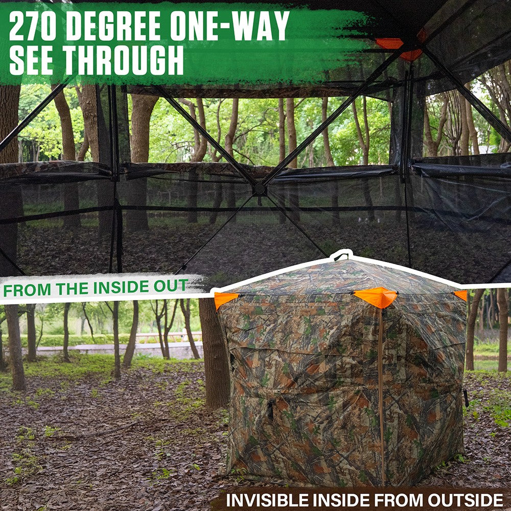 3-4 Person Ground Hunting Blind with 270° See-Through Windows, Pop-Up Design