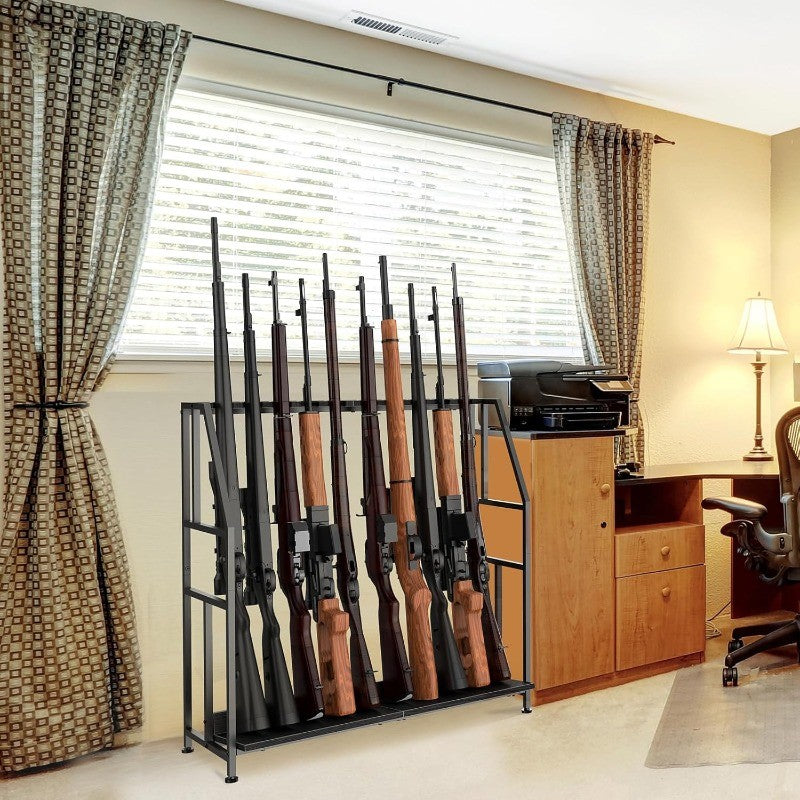 Freestanding Gun Rack for 10 Firearms Adjustable Height Home & Garage Storage