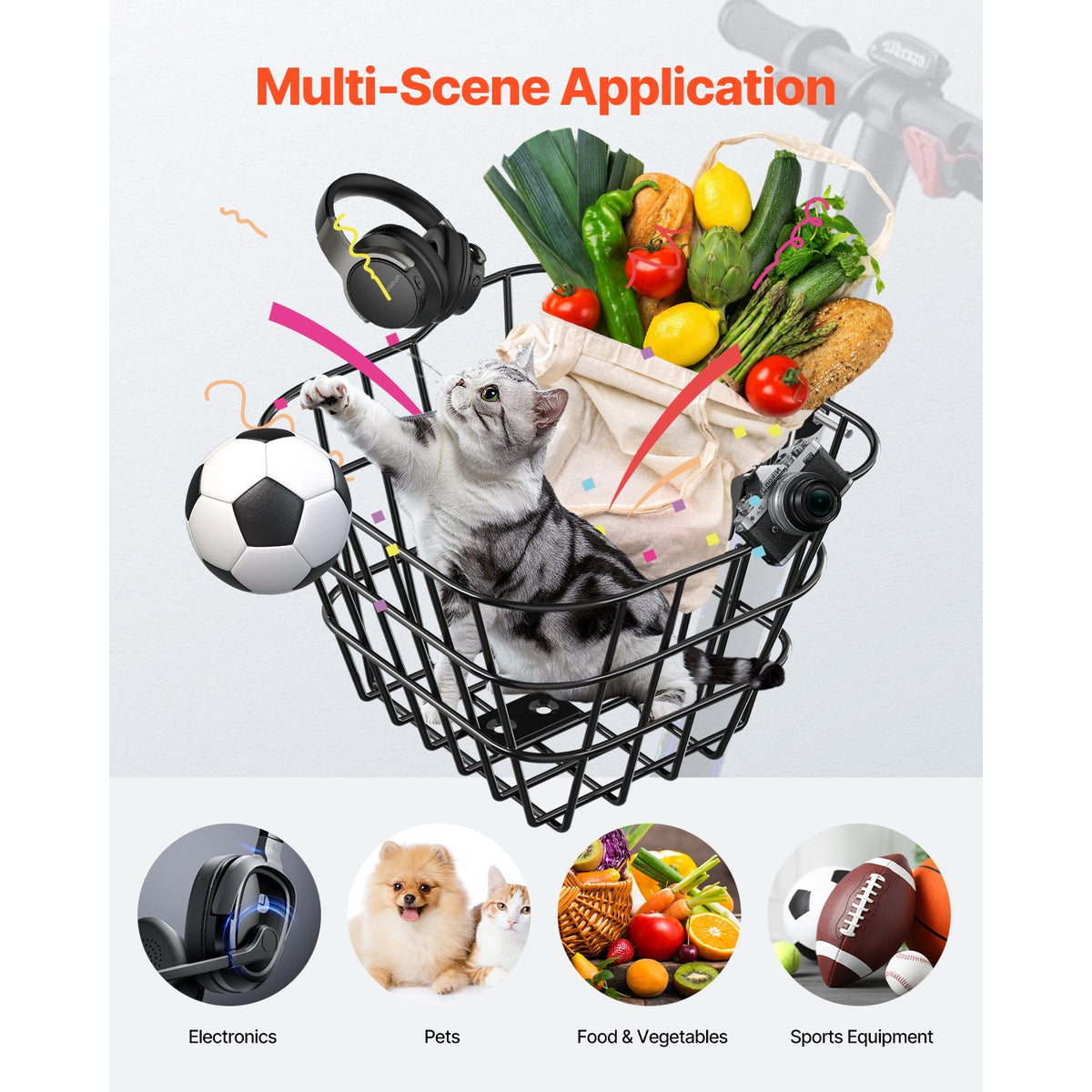 Bike and E-Scooter Front Basket with Mount – Durable Metal Storage for All Ages