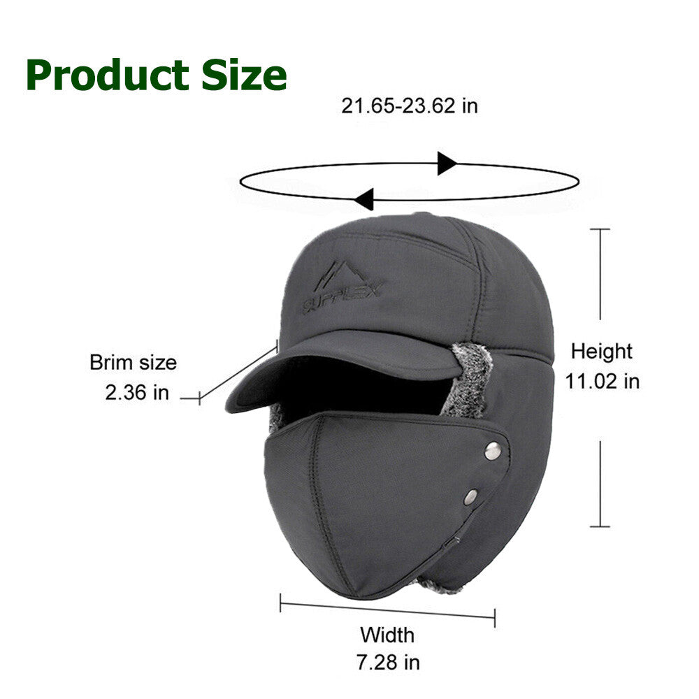 Winter Trapper Hat with Faux Fur Ear Flaps and Removable Face Mask - Windproof & Waterproof
