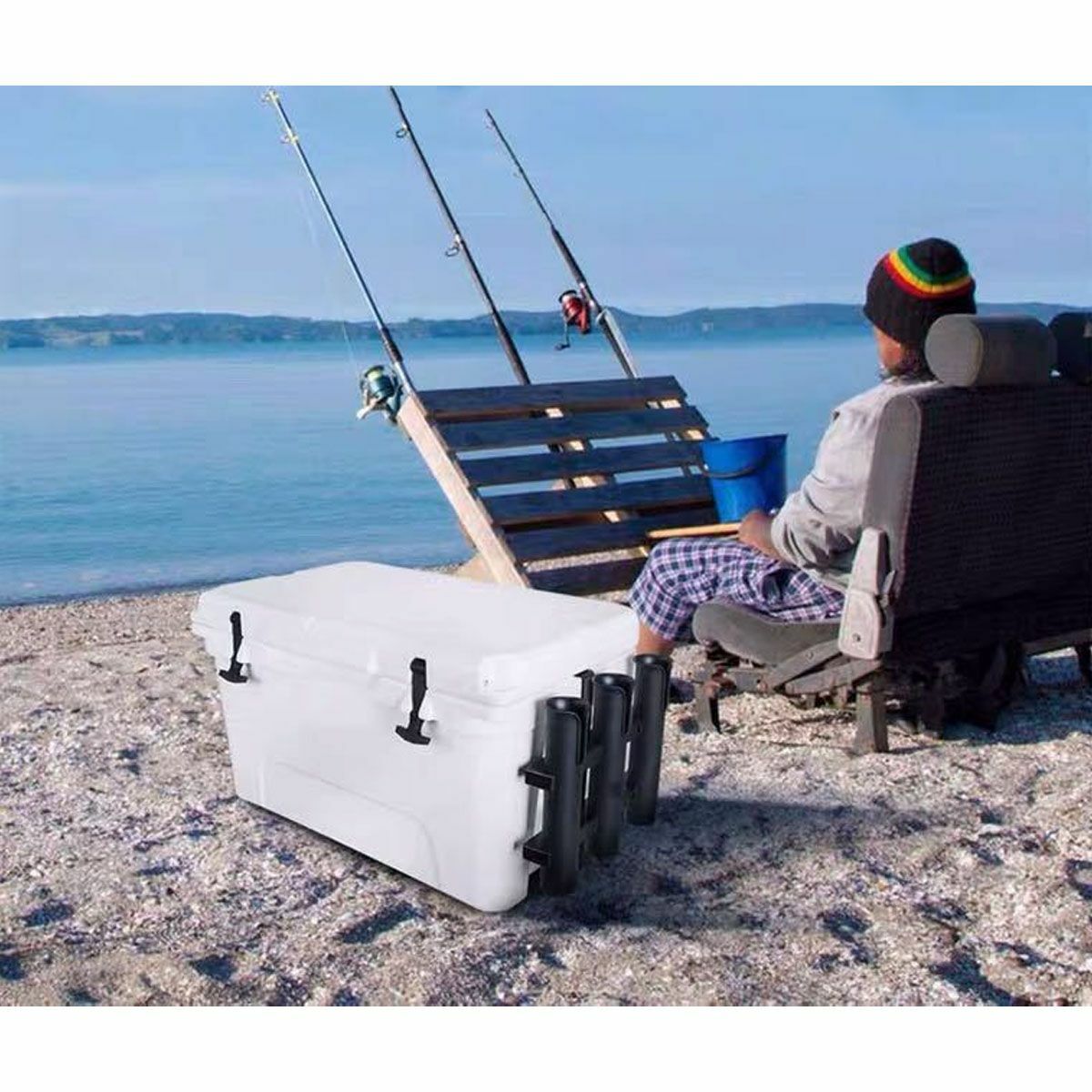 3 Tube Plastic Fishing Rod Holder Rack for Boat Car RV with Tool Slots