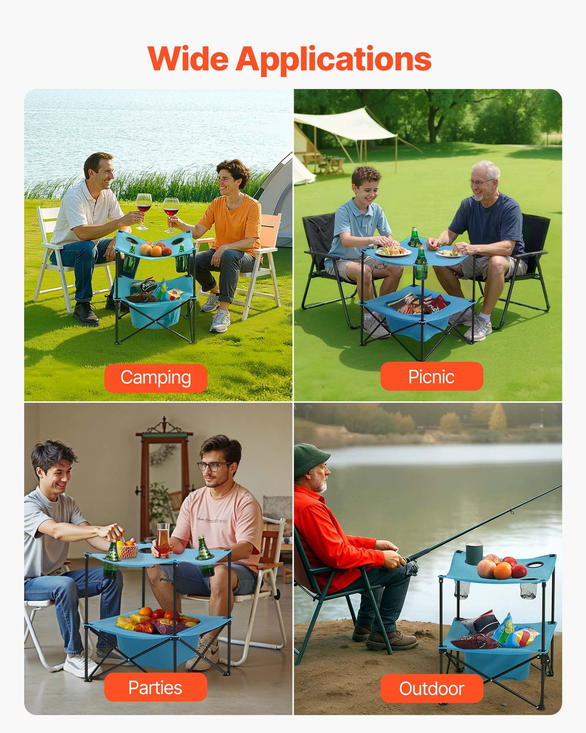 Portable Camping Table with Cup Holders, Foldable Outdoor Square Table