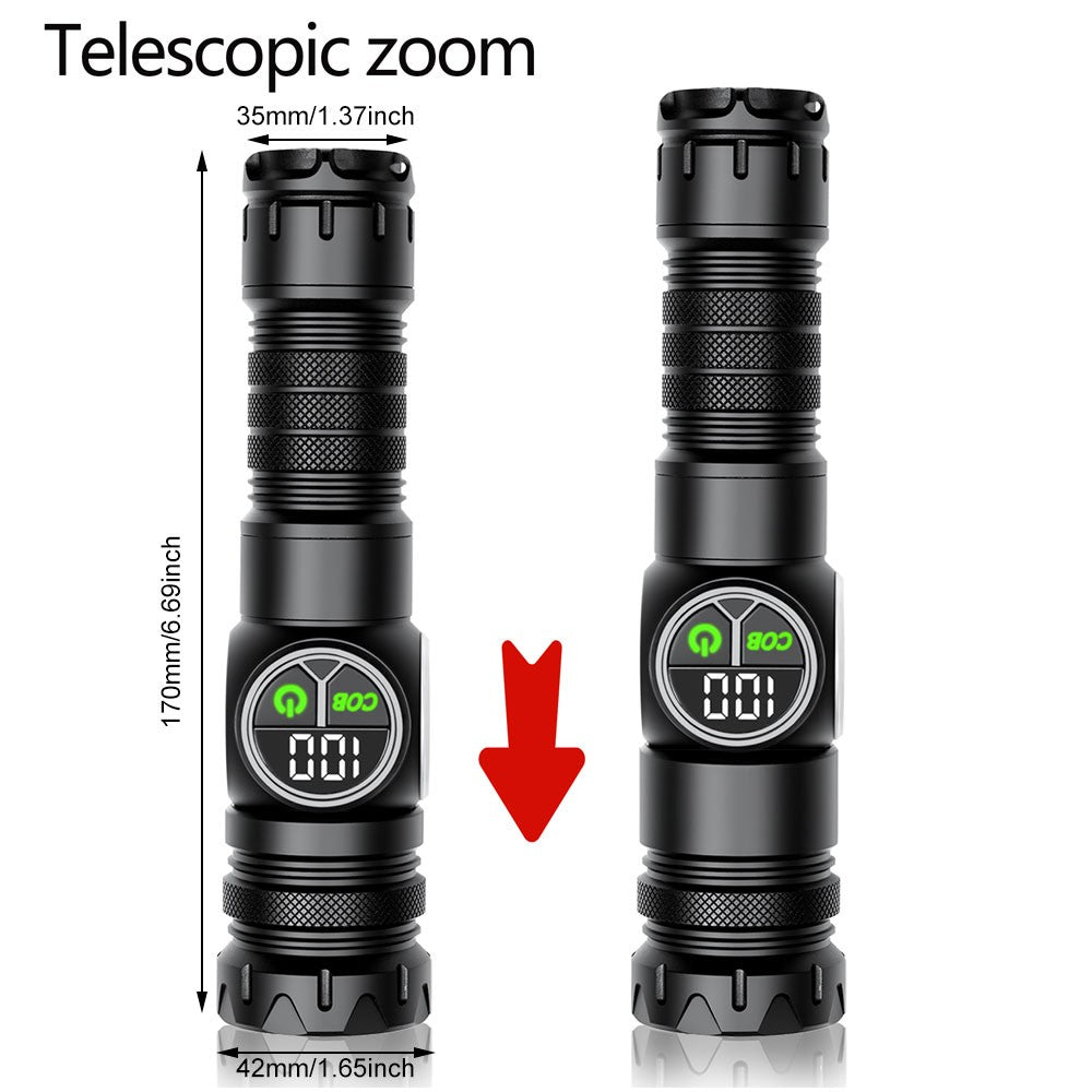 Rechargeable LED Flashlight Torch with COB Light Zoomable USB Portable