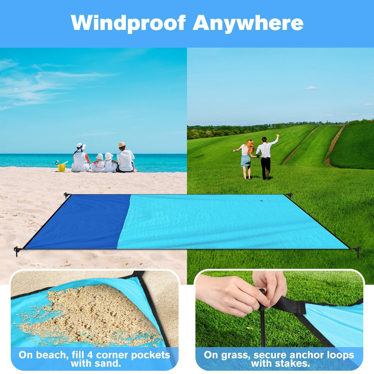 Large Waterproof Sandproof Beach Blanket 79x87 Inches Portable Outdoor Mat
