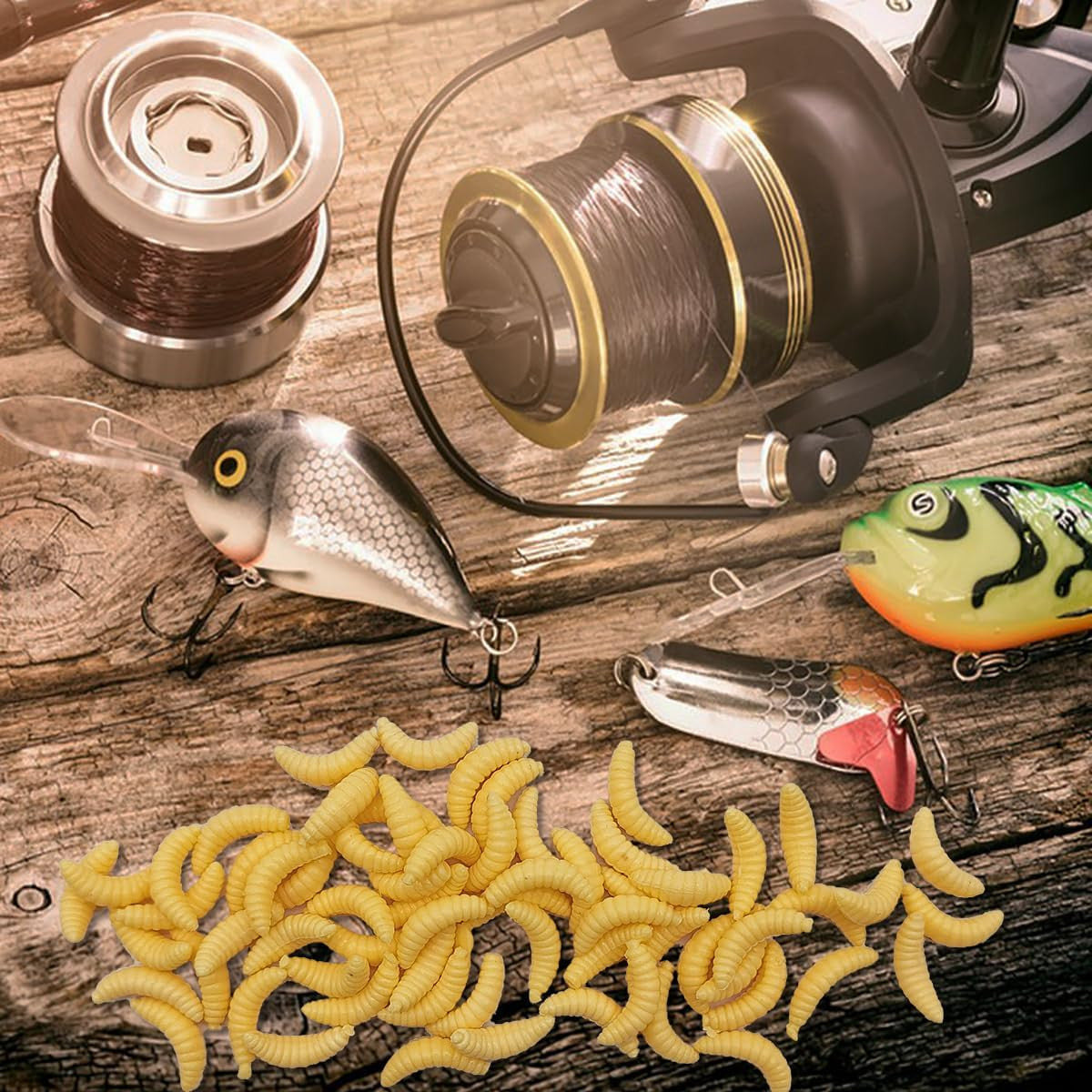 100 Pcs Soft Plastic Worms for Fishing - 1 Inch Maggot Baits for Bass & All Freshwater Fish