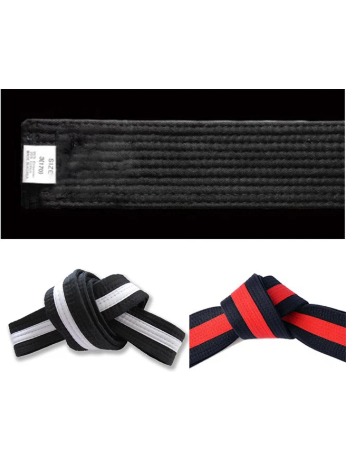 Martial Arts Double Wrap Belt for Karate, Taekwondo, Judo - Black, Multiple Sizes