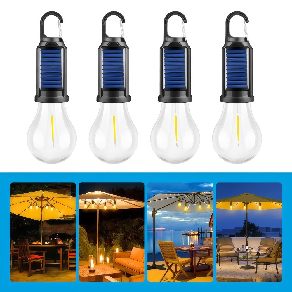 4 Pack Solar LED Camping Tent Lanterns with USB Charging & Clip Hooks