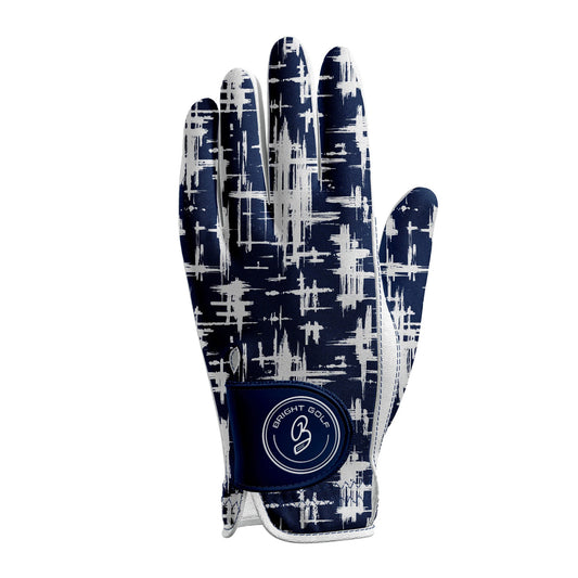 Women’s Blue Plaid Golf Glove - Soft Leather Grip, Breathable Fit, Adjustable Strap