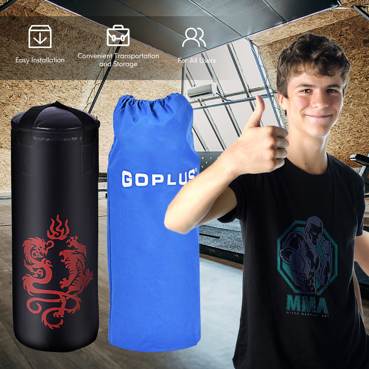 40 Lbs Boxing Sandbag with Gloves Set for Kids - Fitness Martial Arts Equipment