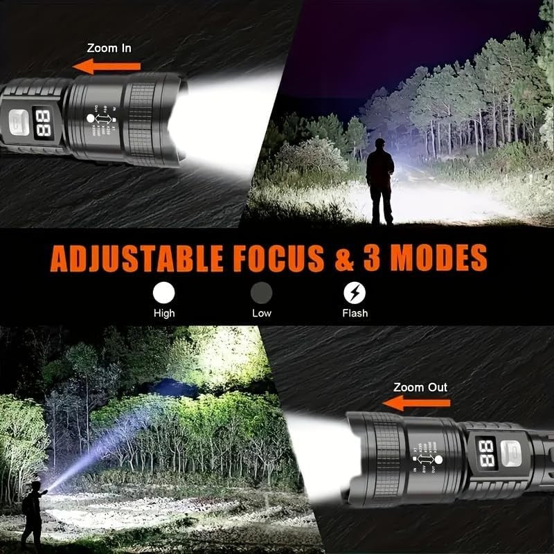 Rechargeable LED Tactical Flashlight - Super Bright Work Light, 2 Pack