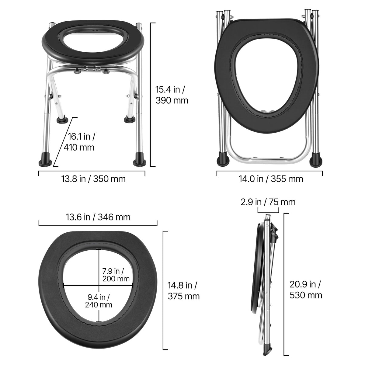 Portable Folding Toilet Chair 350 lbs Capacity for Camping Travel & Emergency Use