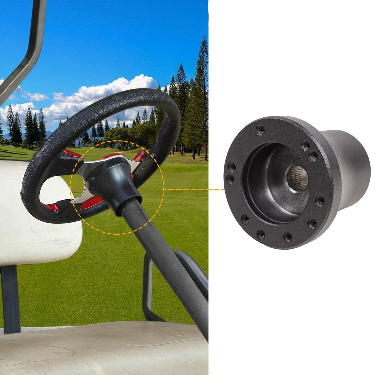 Golf Cart Steering Wheel with Hub Adapter for EZGO RXV TXT - Universal Fit