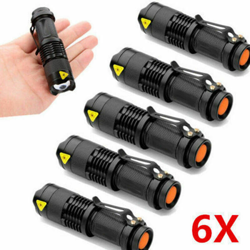 Mini LED Flashlight Torch with Adjustable Focus 6-Pack, Waterproof & Portable