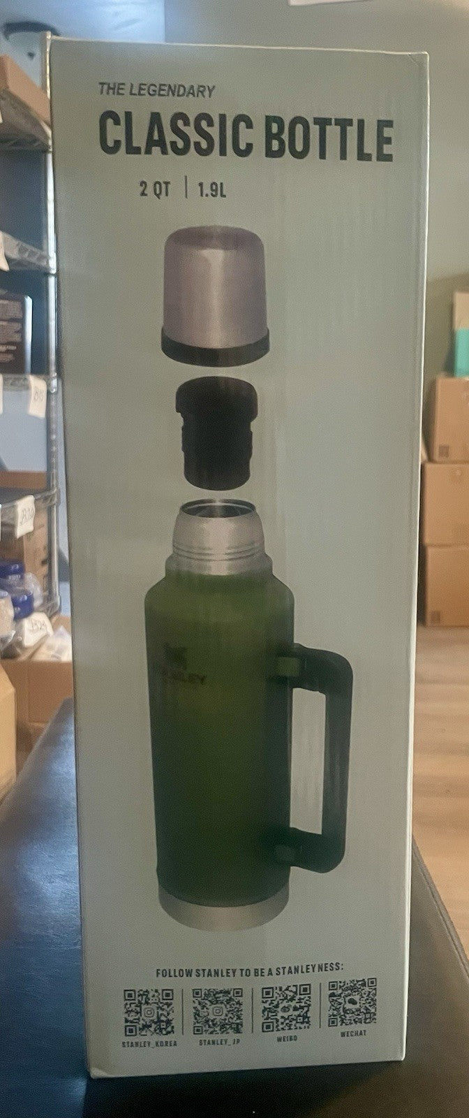 Insulated Water Bottle - 2 Qt Vacuum Stainless Steel, Green, Leak-Resistant