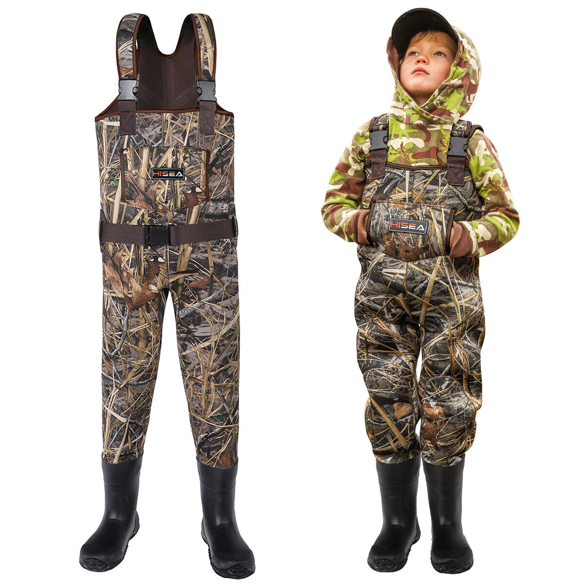 Kids Neoprene Waders with Boot Foot - Waterproof Hunting & Fishing Chest Waders for Toddlers