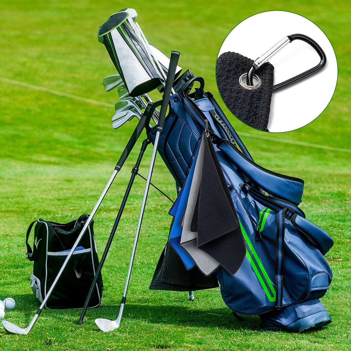 Golf Towels Set of 3 with Carabiner Clips - Microfiber 16x16 Inches