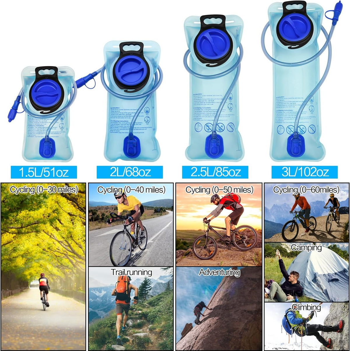 2L Hydration Bladder Water Reservoir with Large Opening for Outdoor Activities