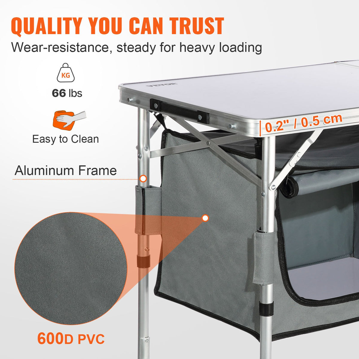 Camping Kitchen Table Folding Portable Cook Station with Adjustable Heights
