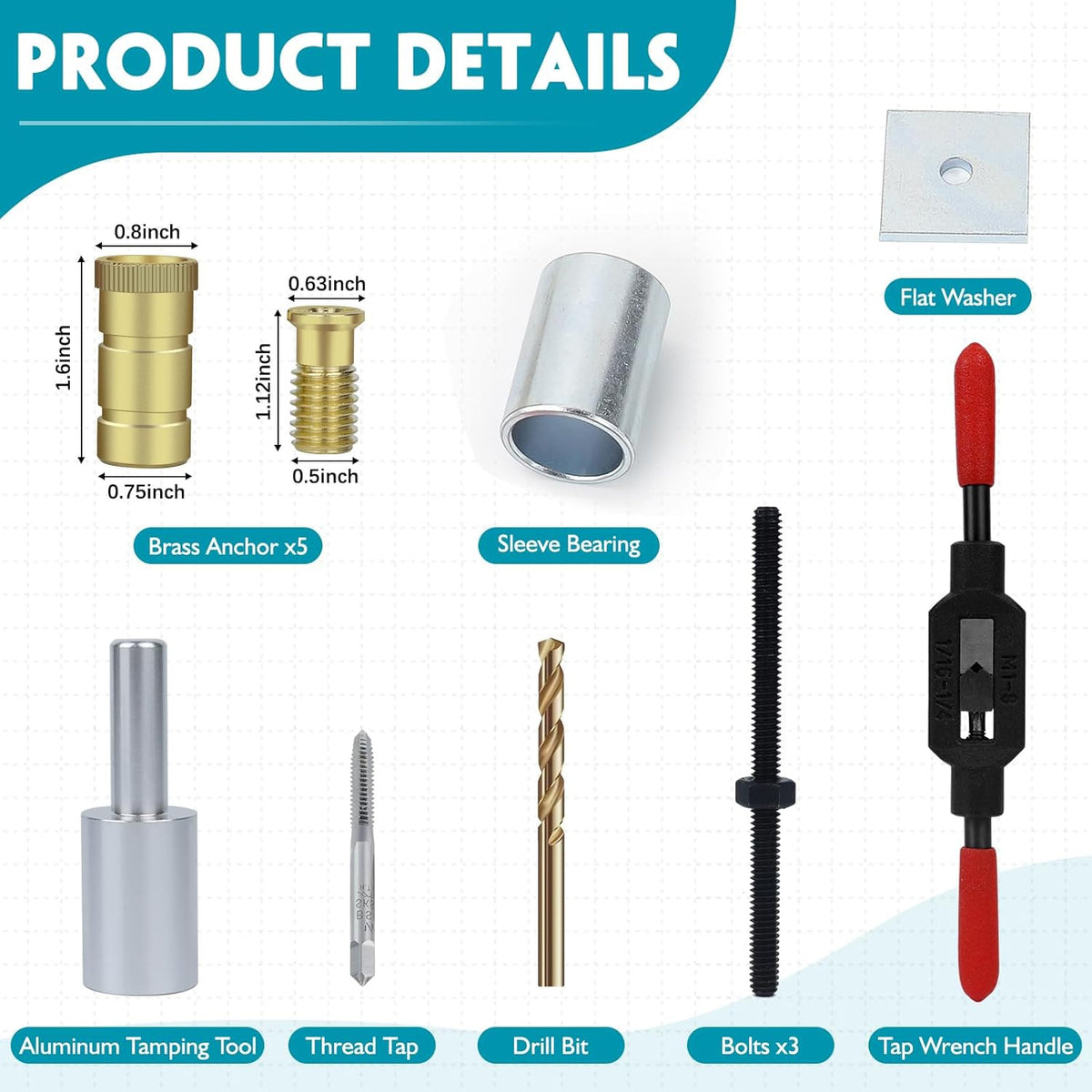 Pool Cover Anchor Removal Tool Kit with Brass Anchors for Inground Pool Maintenance