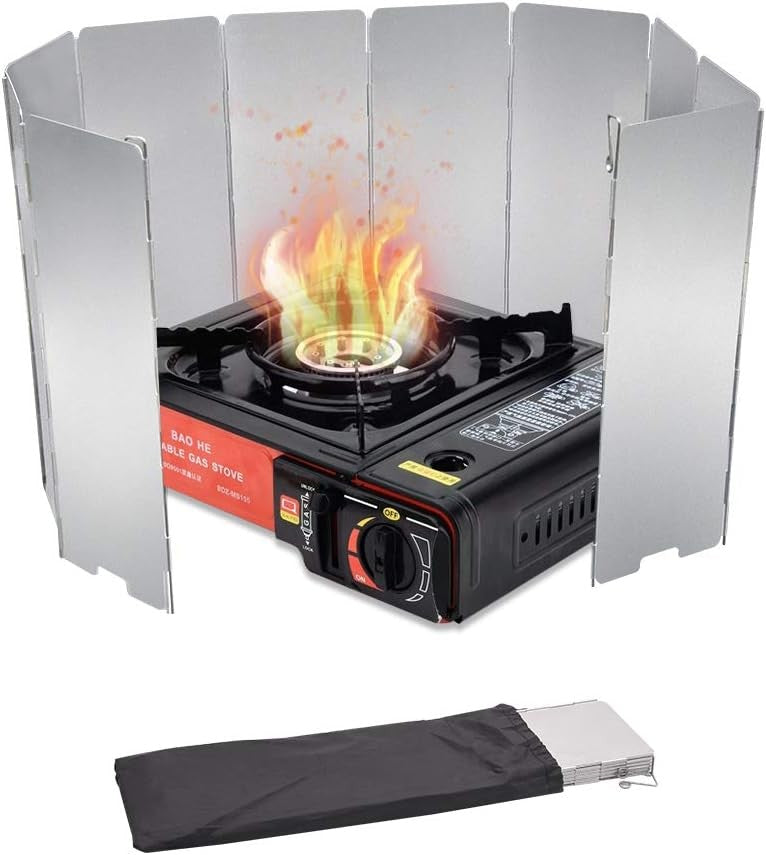 Camping Stove Windscreen - 10 Aluminum Plates, Foldable & Portable
