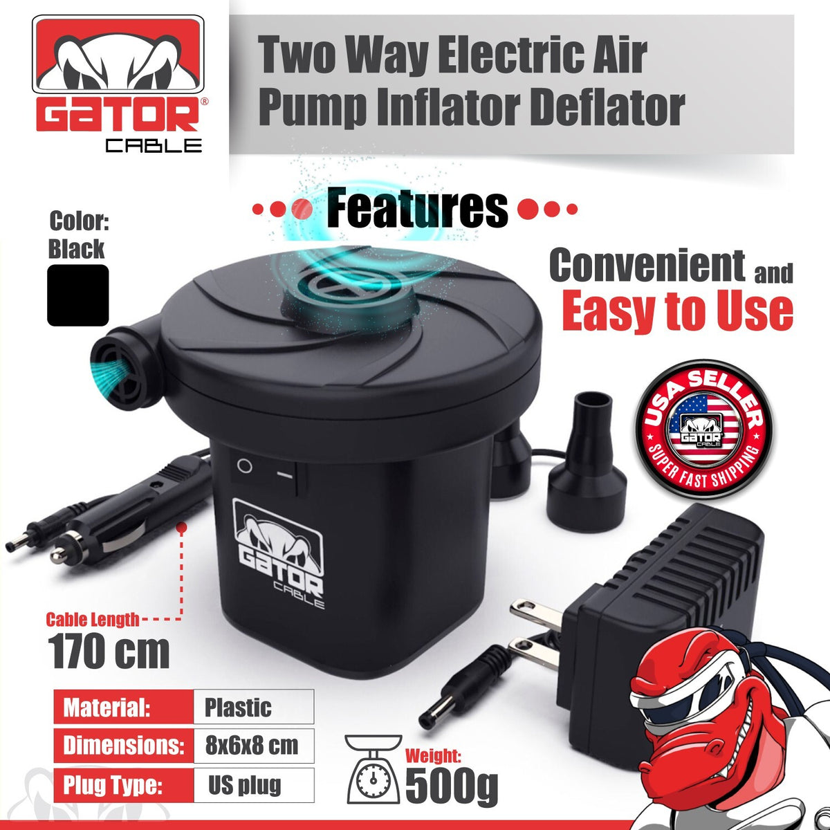 Portable Electric Air Pump for Inflatables Pool Mattress Boat Car