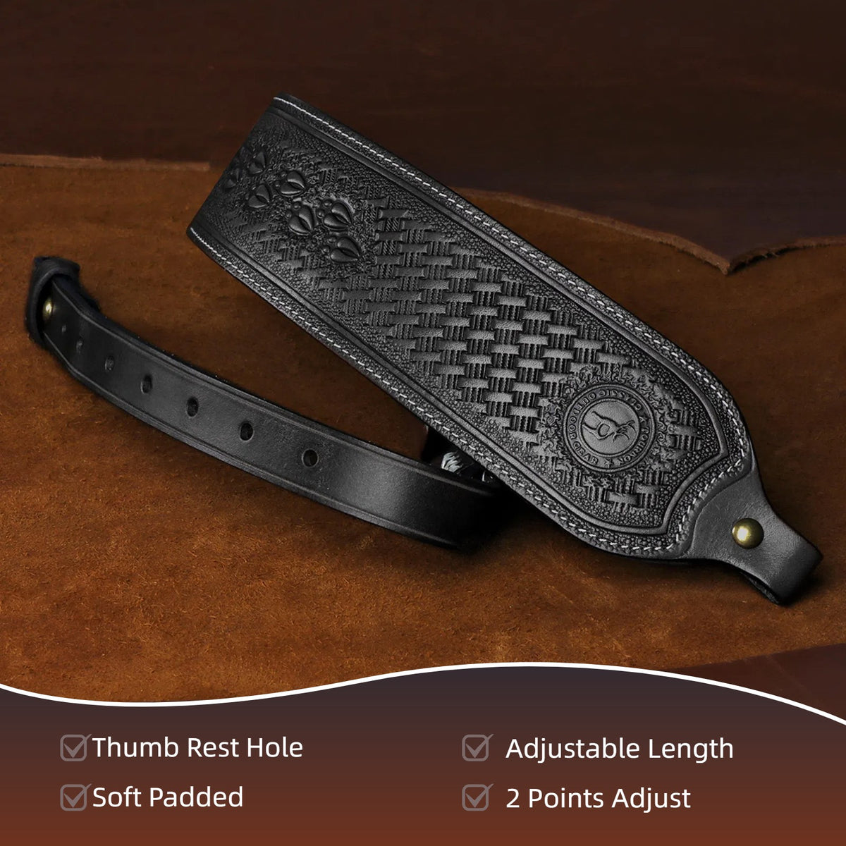 Adjustable Leather Rifle Sling with Non-Slip Backing & Thumb Hole - Hunting Accessory