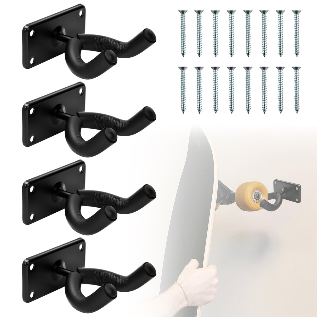 Skateboard Wall Mount Rack Set - Durable Stainless Steel Storage Holders