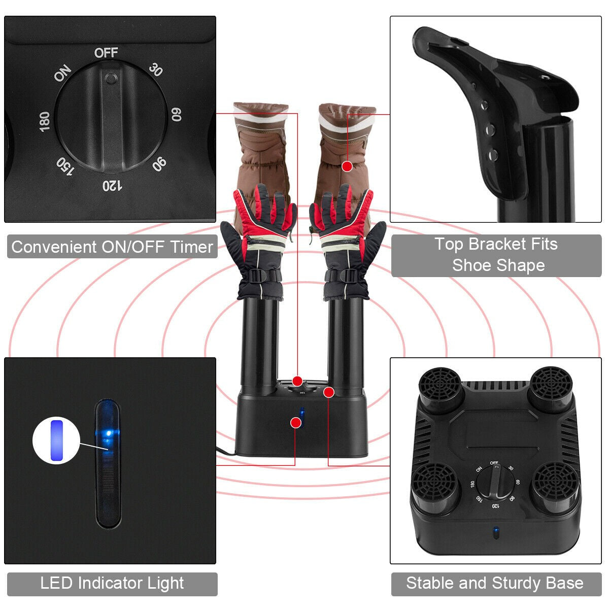 Electric Shoe Dryer with Timer and Odor Prevention for Boots & Gloves