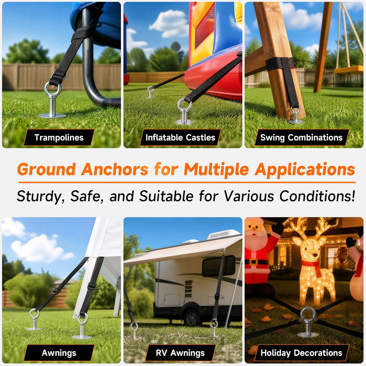 Heavy Duty Ground Anchors Screw in 4 Pack for Tent, Swing Set, Pergola - Rust-Resistant Steel