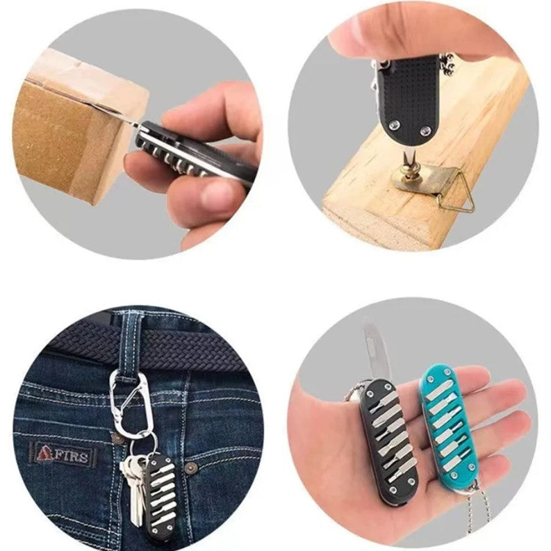 Multifunctional Folding Knife Keychain Tool with Screwdriver - Stainless Steel, Compact EDC