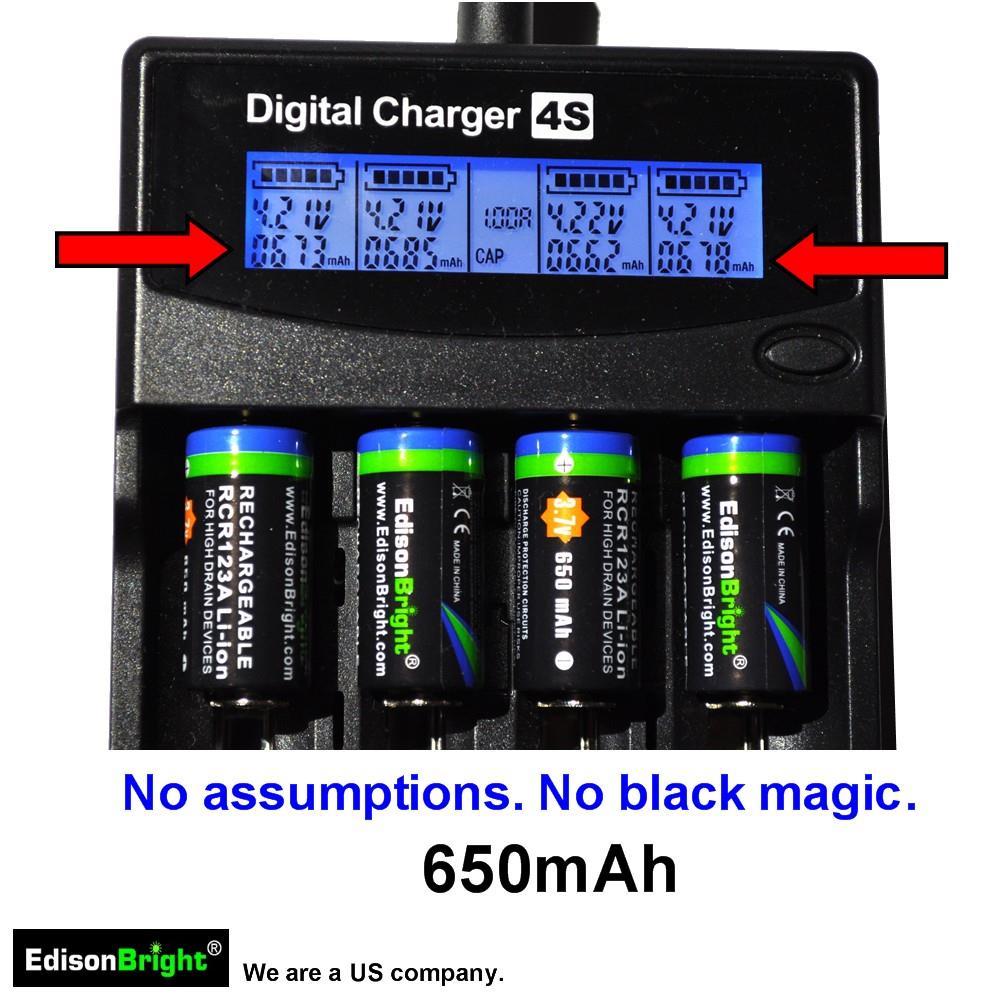 Rechargeable 16340 Li-ion Battery 650mAh for Flashlights & Devices - 2 Pack