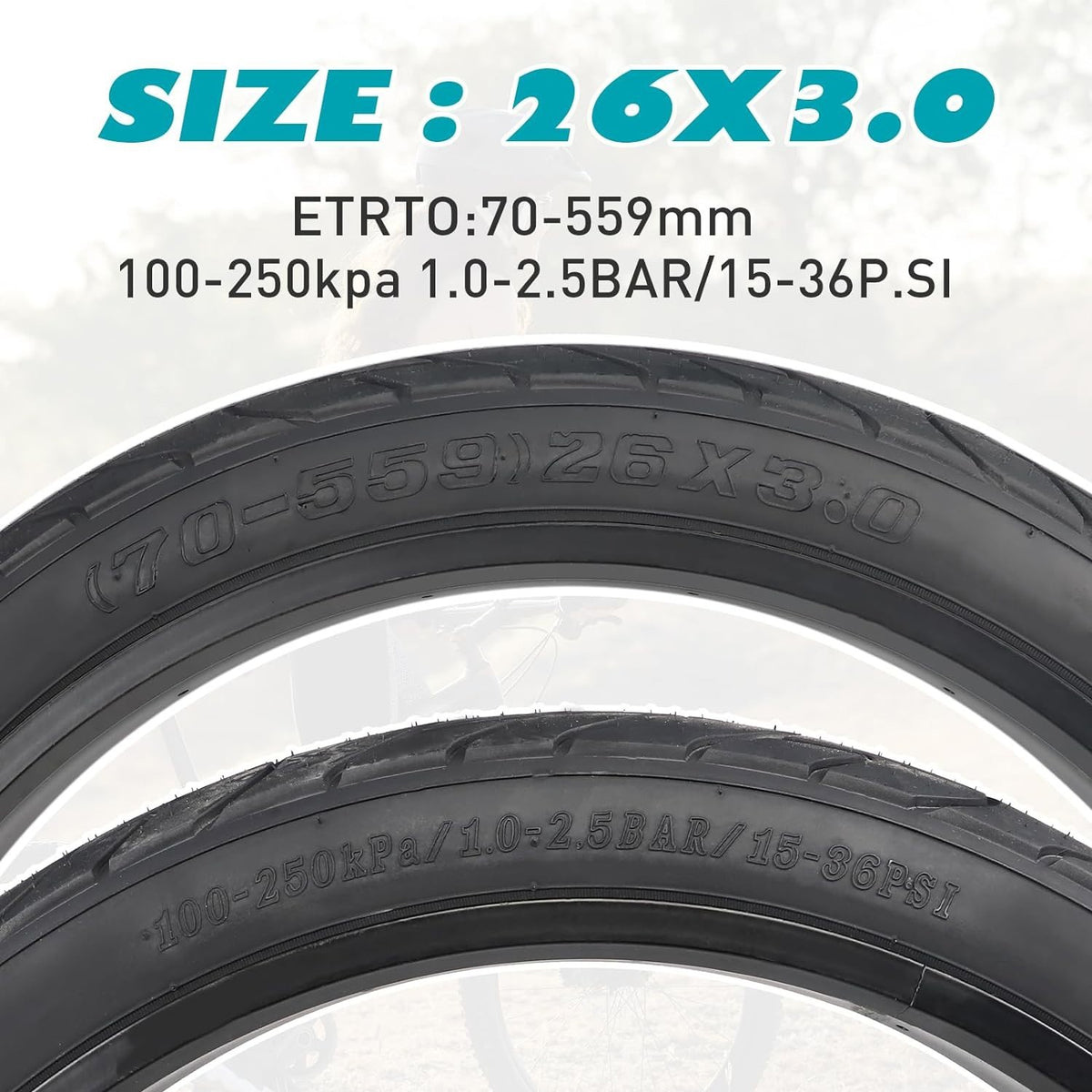 26x3 Fat Bike Tires with 2 Inner Tubes - Durable Off-Road Electric Bike Tires