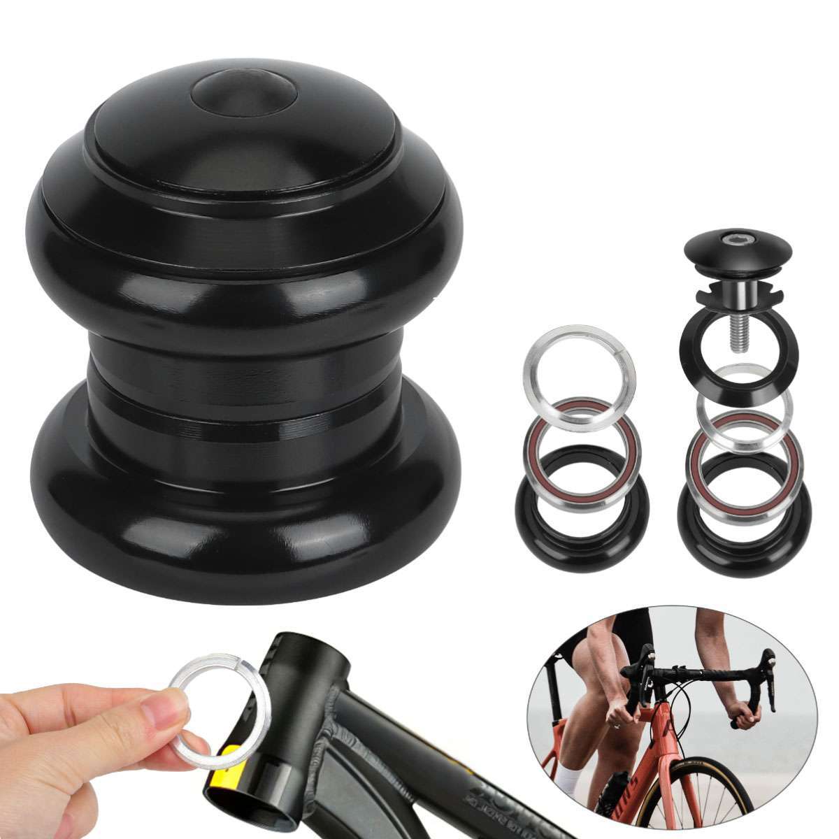 34mm 1-1/8 Inch Threadless Bicycle Headset Kit Aluminum Alloy Black