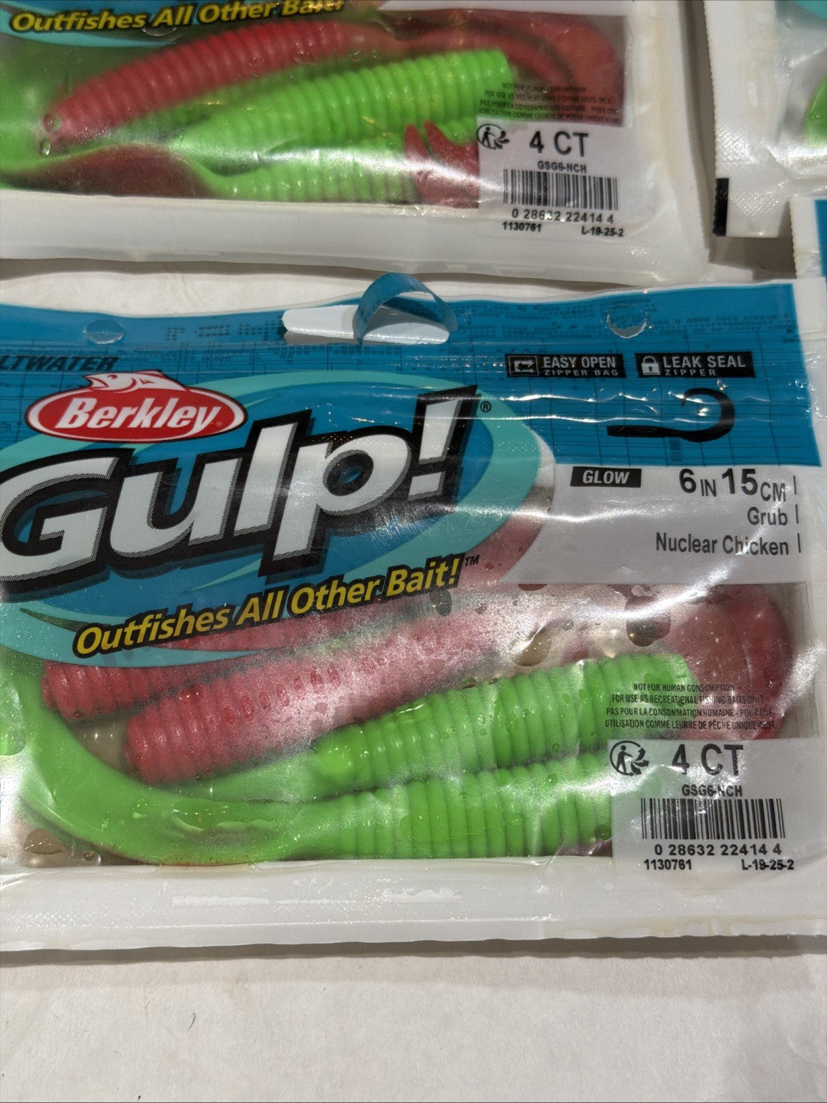 Saltwater Fishing Soft Plastic Baits - Glow Grubs 6 Inch, Nuclear Chicken, 6 Packs
