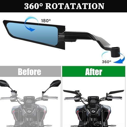 Adjustable Motorcycle Rearview Mirror with Anti-Glare Blue Lens & 360° Rotation