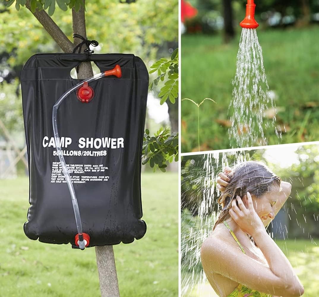 2 Pack 20L Solar Camping Shower Bags with Hose & Head - Portable Hot Water