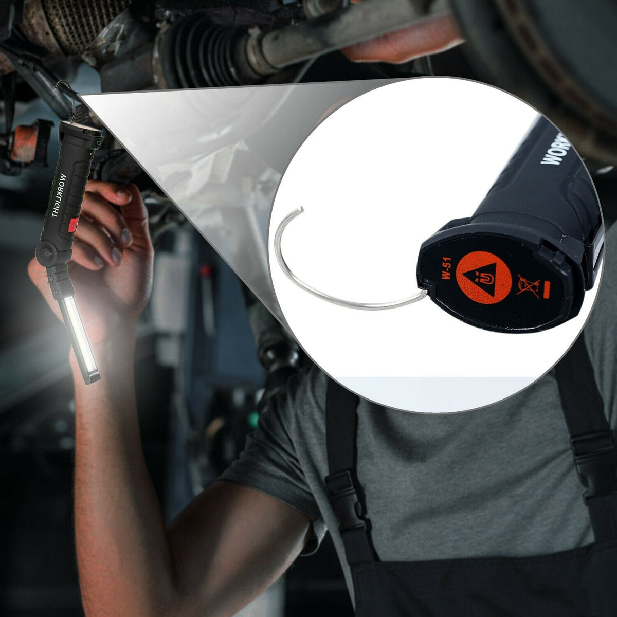 Rechargeable COB LED Work Light Flashlight with Magnetic Base and Folding Design