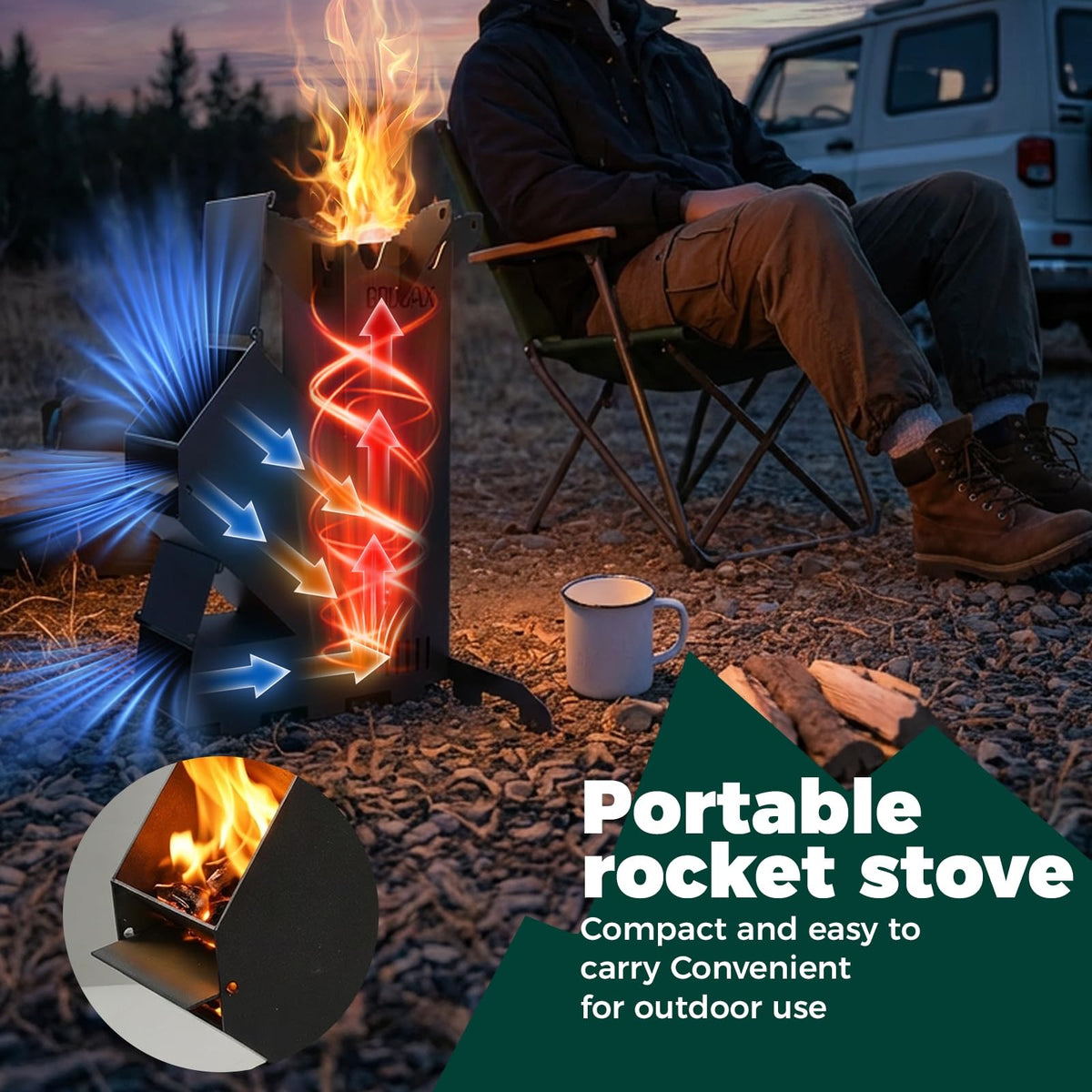 Portable Wood Burning Rocket Stove with Storage Bag for Camping Outdoor Cooking