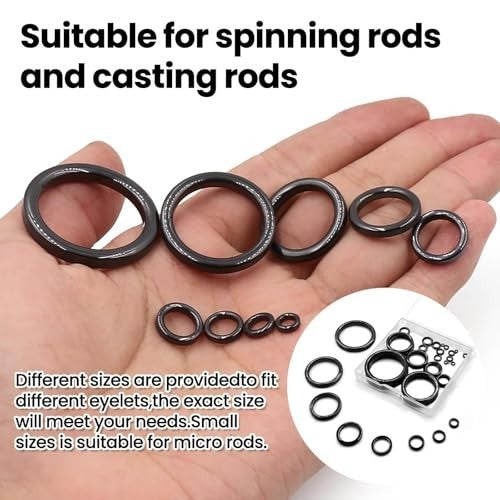 Fishing Rod Repair Ceramic Guide Ring Kit - 14 Sizes Stainless Steel & Black Ceramic Guides