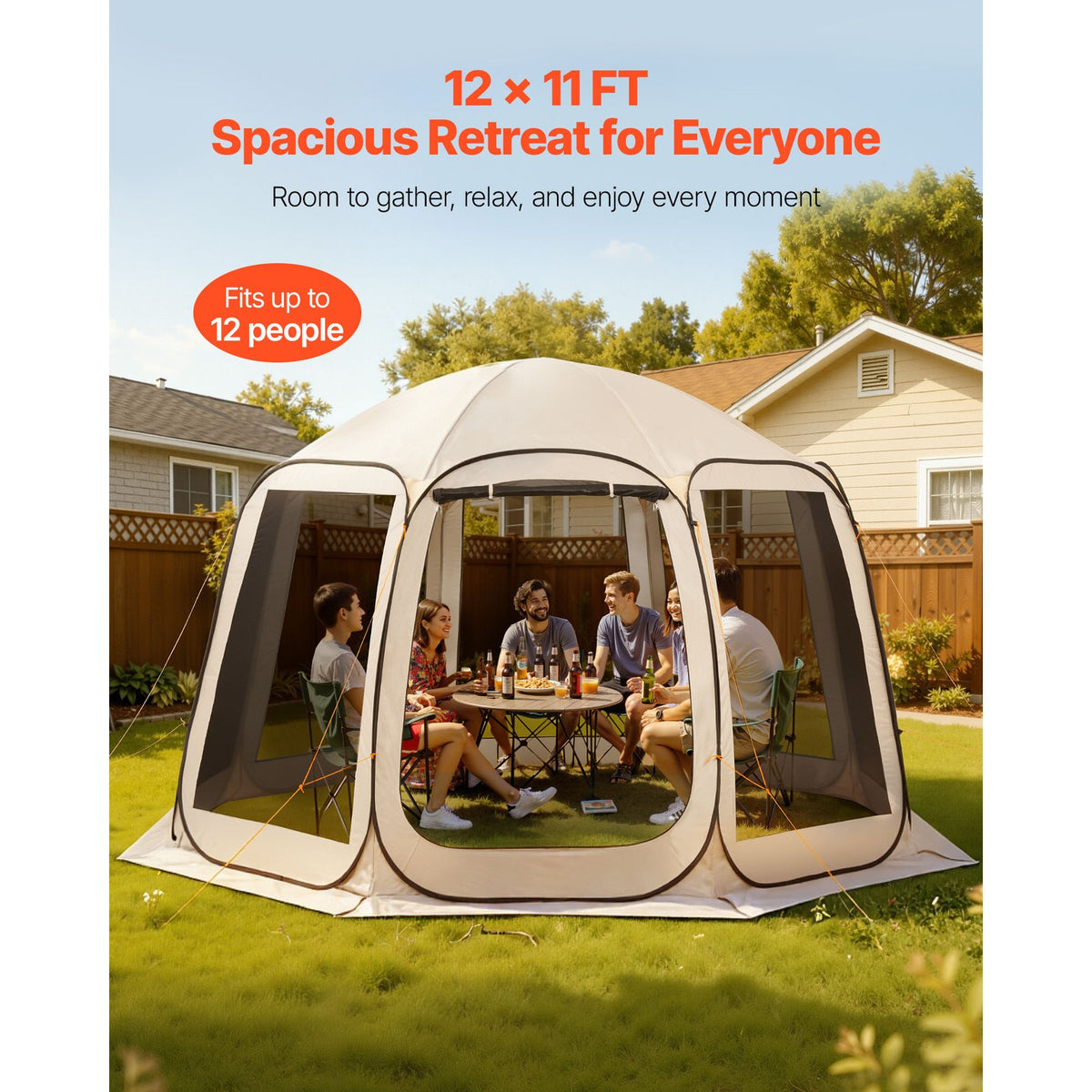 12' x 11' Pop-Up Screen House Tent for Camping and Outdoor Events
