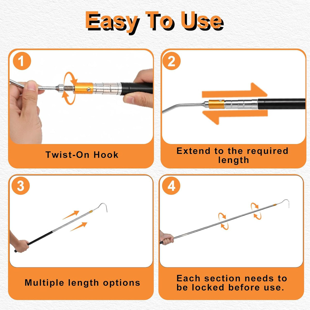 Portable Telescoping Awning Opener Pole - 63-Inch RV Sunshade Hook Tool