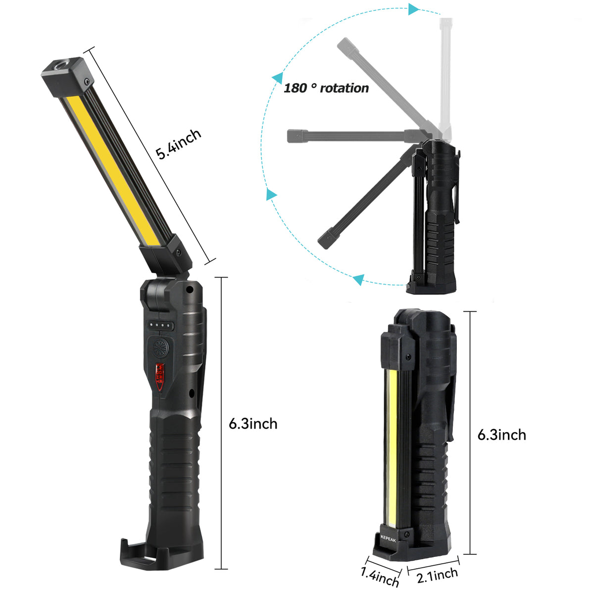 Rechargeable USB LED Work Light with High Lumens, IPX6 Waterproof, Multiple Modes