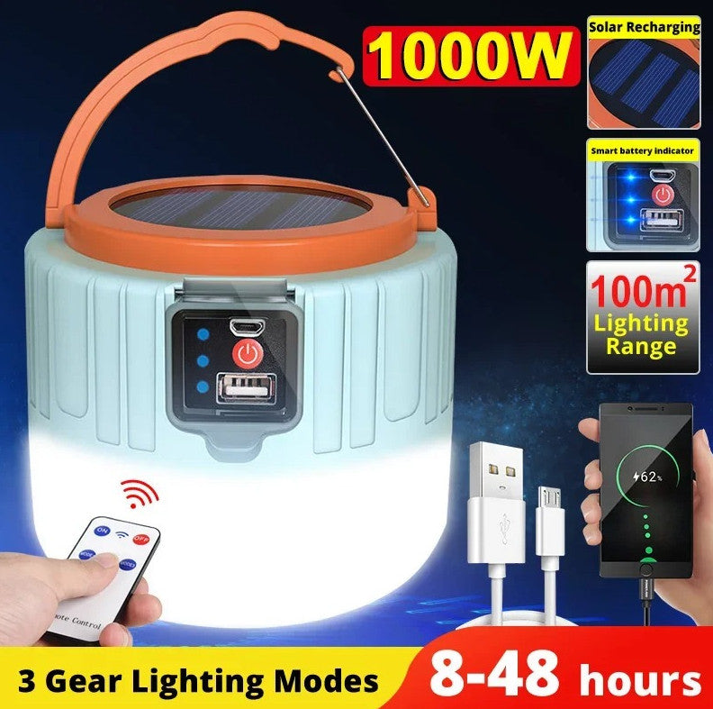 Solar LED Camping Lantern Power Bank Waterproof Emergency Light