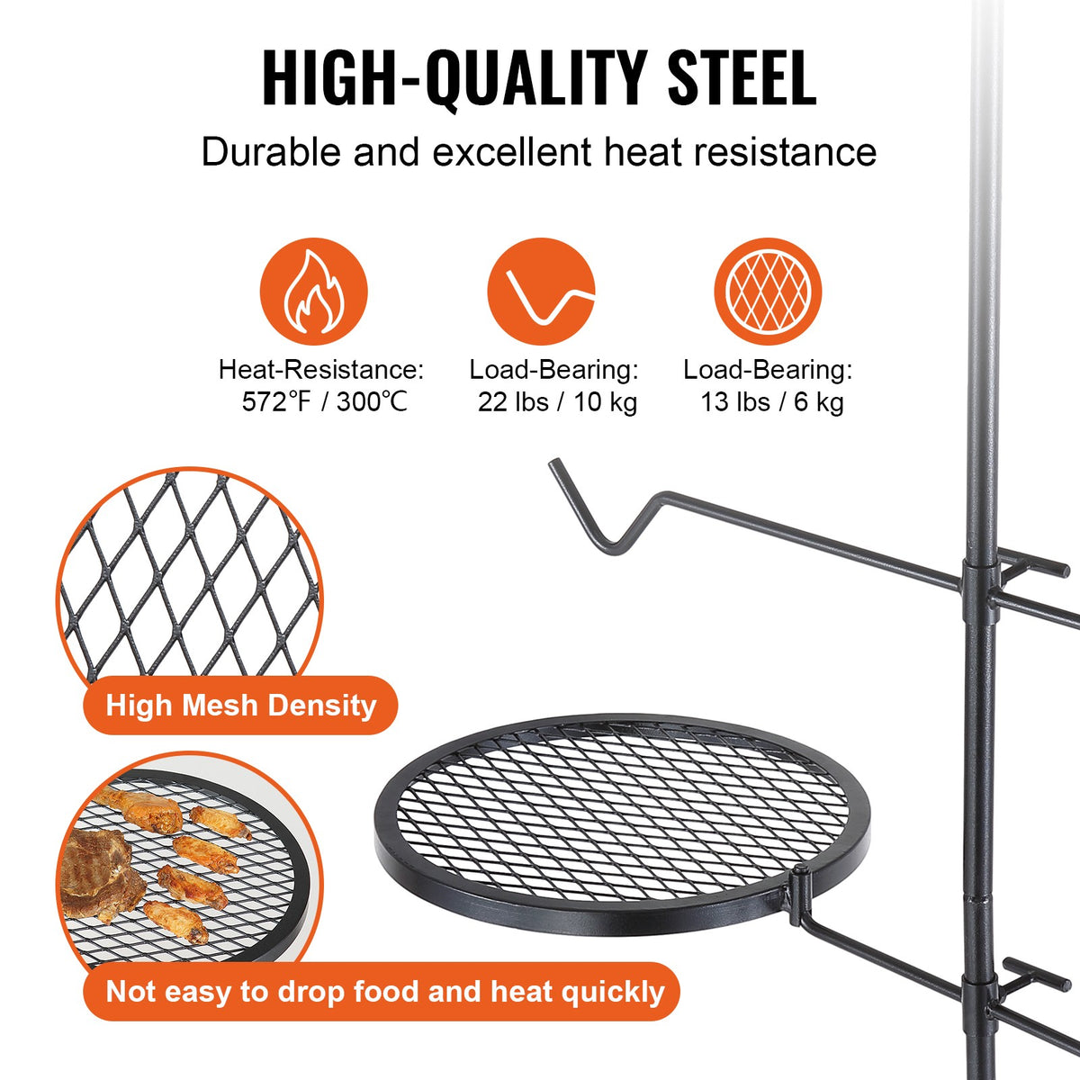 Heavy Duty Steel Swivel Campfire Grill with Adjustable Height - Portable Outdoor Cooking Grill