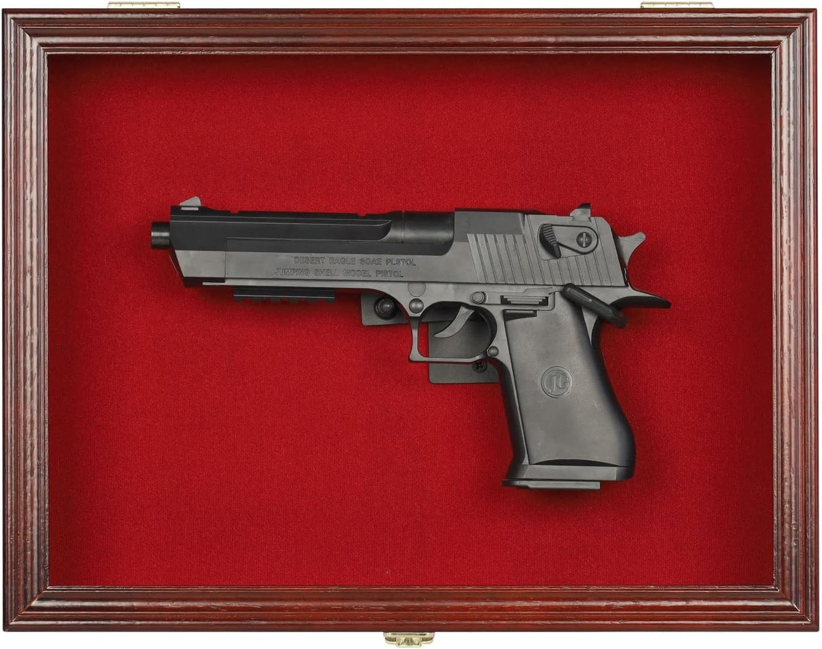 Wall Mount Lockable Handgun Display Case with UV Door and Wooden Frame
