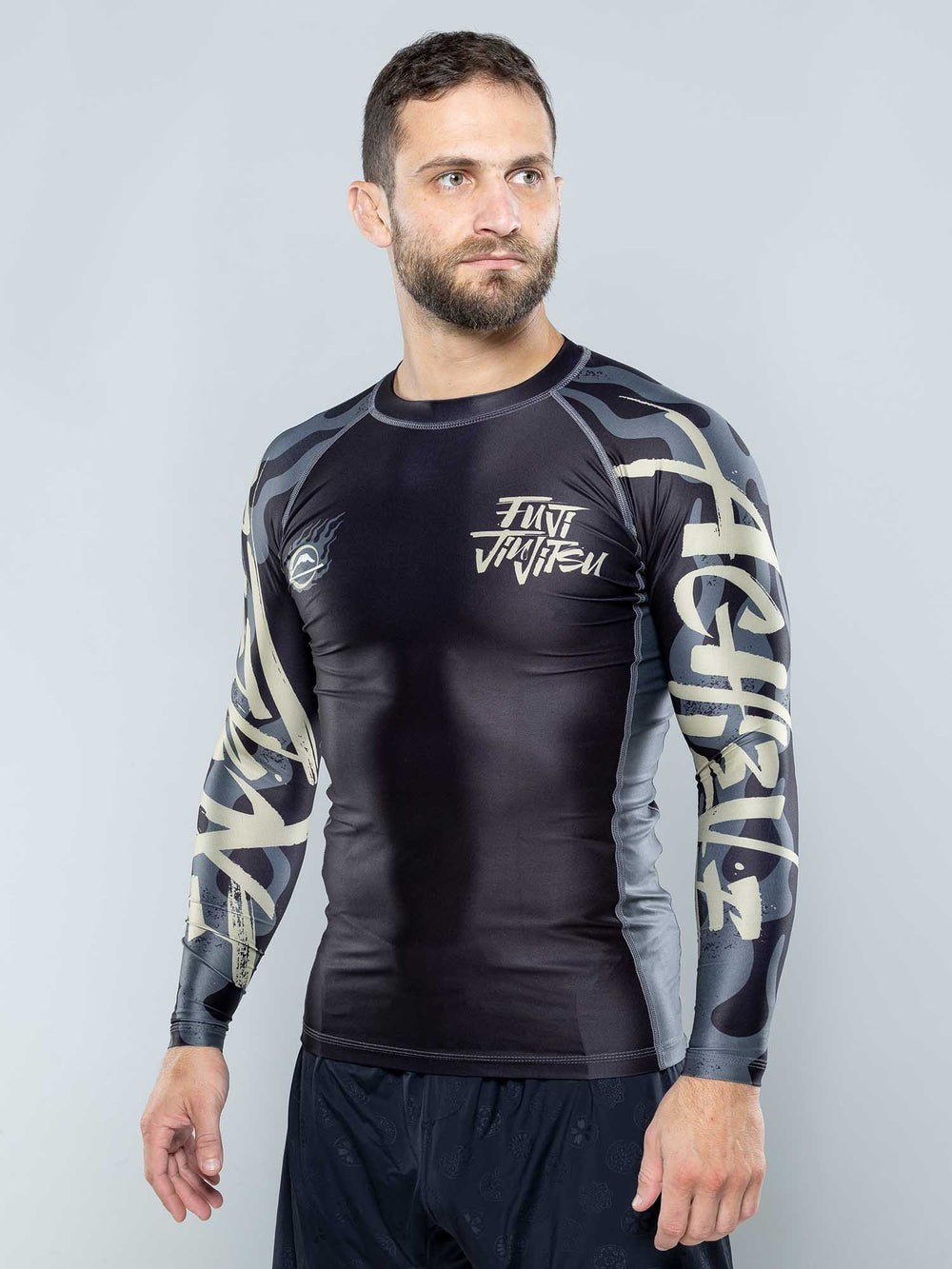 Mens MMA Rashguard Long Sleeve Workout Shirt for Jiu Jitsu & BJJ - Black