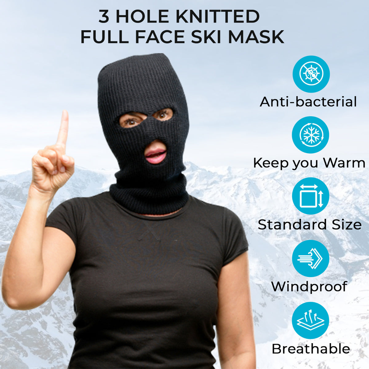 Full Face Ski Mask Winter Balaclava Hat Tactical 3 Hole Knitted Mask