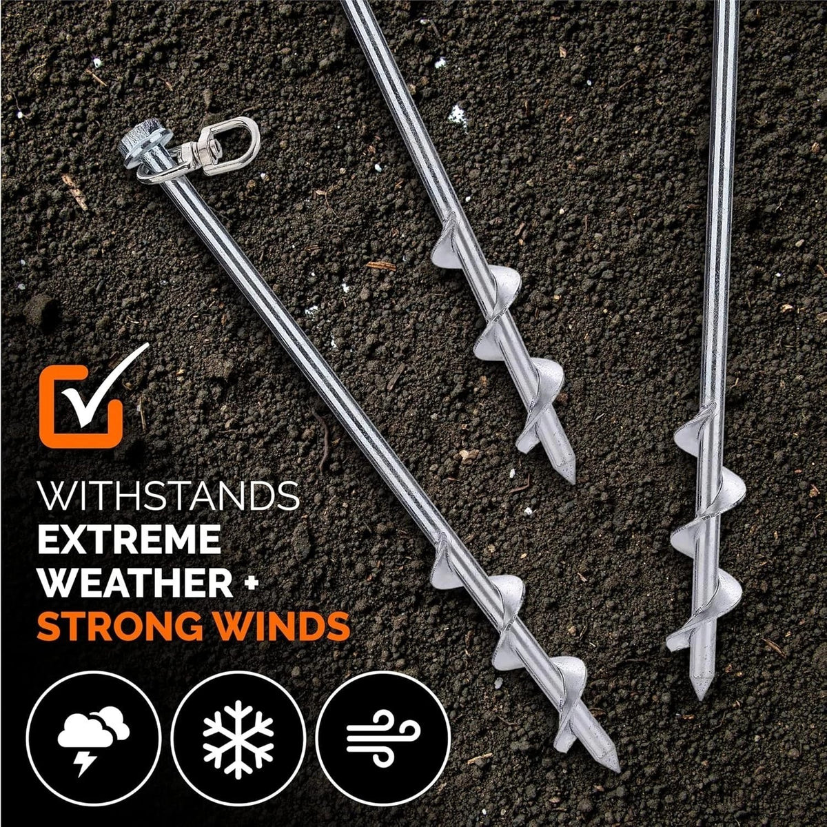 12 Inch Steel Ground Anchors for Tents, Trampolines & Outdoor Equipment