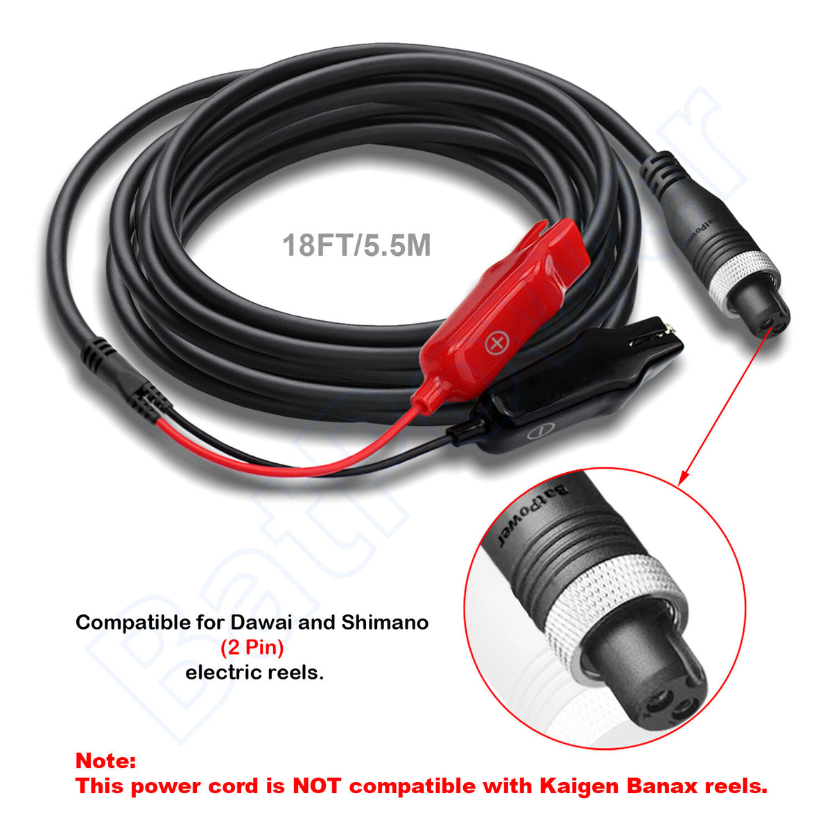 Electric Reel Power Cable for Shimano & Daiwa Fishing Reels, 6.6-18FT